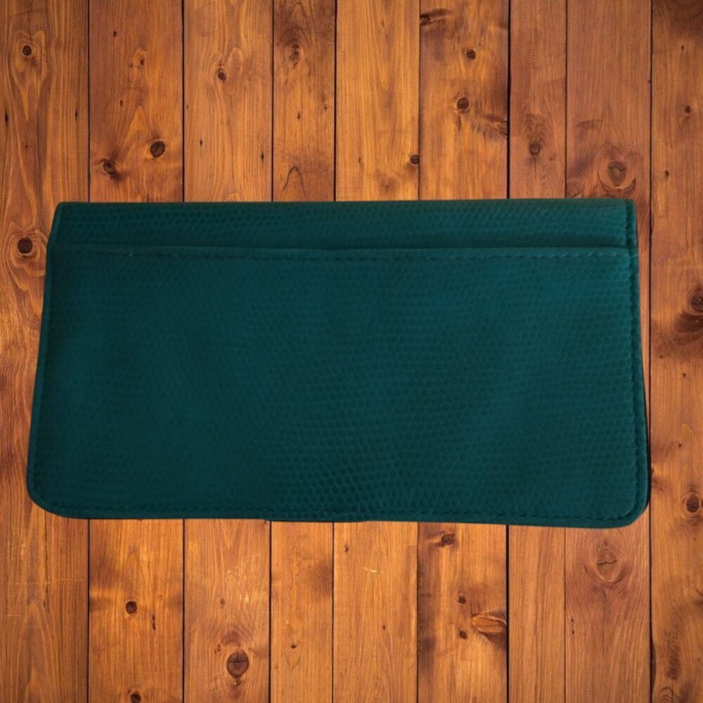 Pebbled Green Folding Checkbook Cover Wallet Classic Career Office Minimalist - Picture 3 of 3
